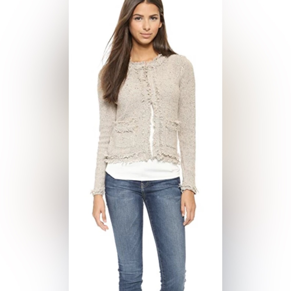 Joie Women’s Porsha Tweed Knit Fringe Beige Confetti Blazer Size XSmall Cotton